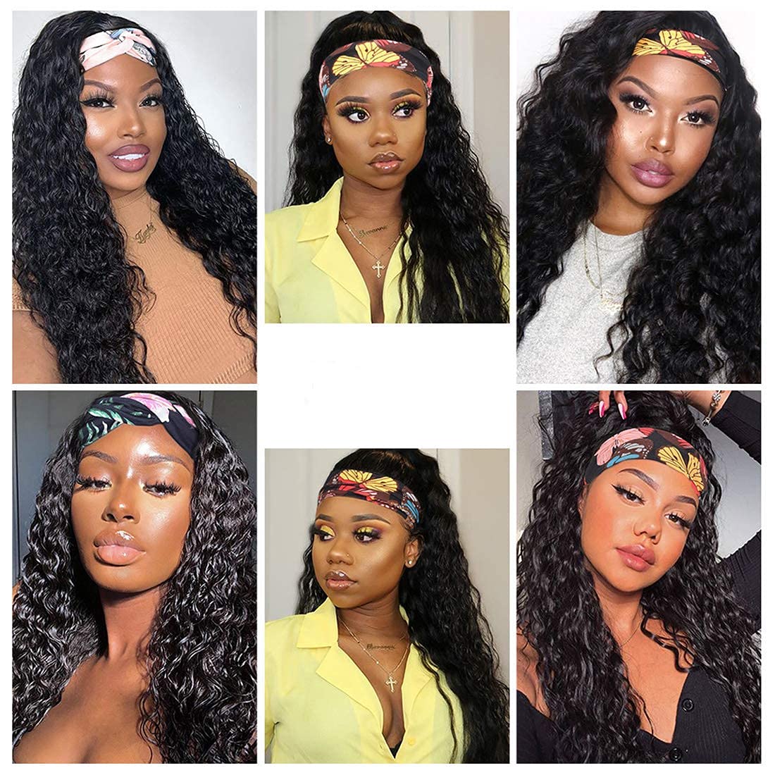 XSY Headband Wig Human Hair - 24 Inch Virgin Brazilian Deep Wave Glueless No Lace Front Wigs for Black Women | Machine Made & Breathable | Perfect for Daily Wear, Parties & Protective Styling
