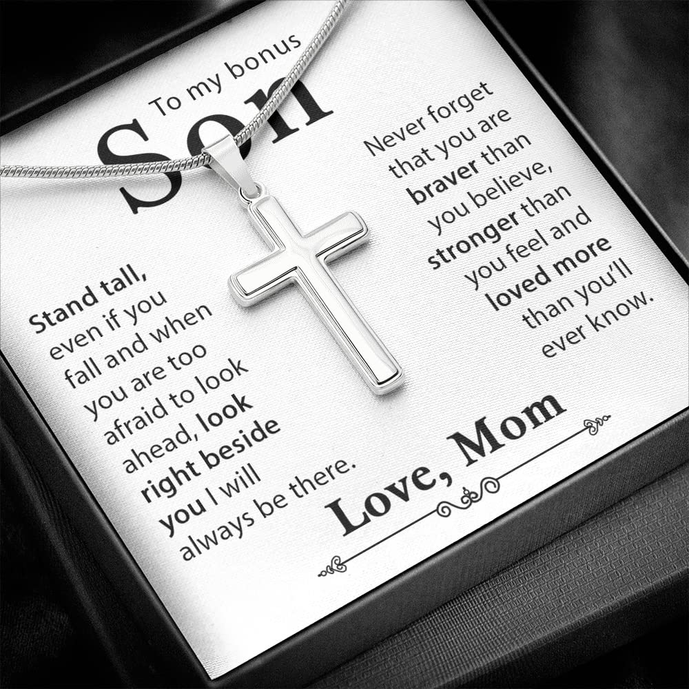 14K White Gold Bonus Son Necklace - Stepchild & Adopted Son Gift for Christmas & Birthdays