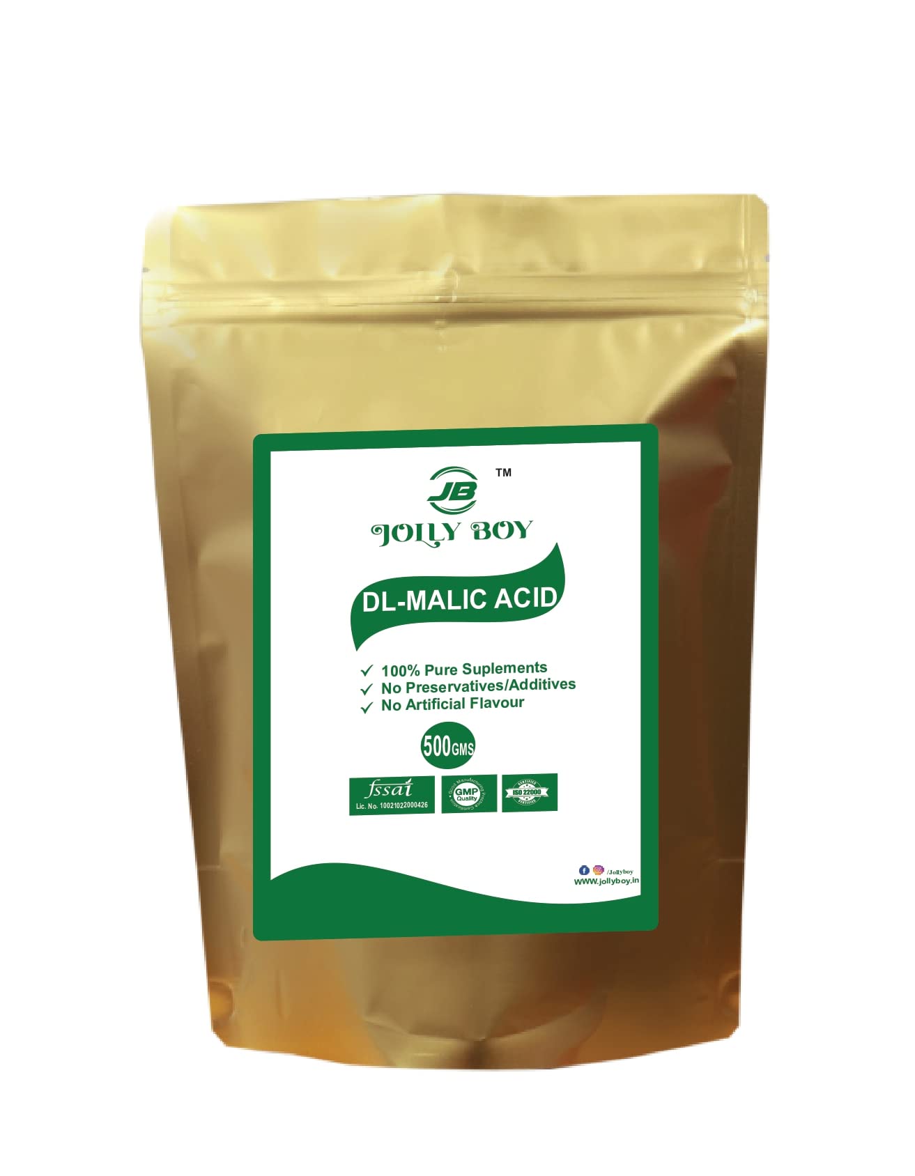 JOLLY BOY DL-Malic Acid Powder 500g - Food Grade, Vegan & Gluten-Free - Perfect for Baking, Candy Making, and Beverage Flavoring