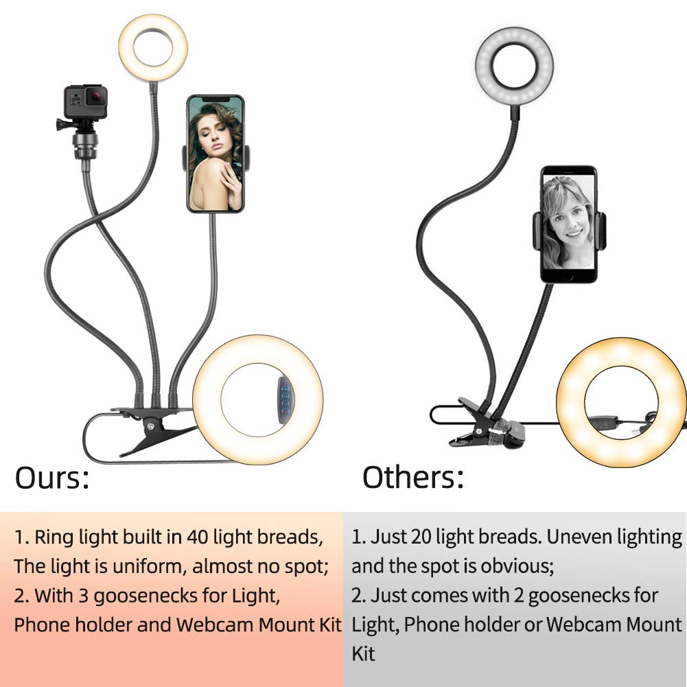 2023 Upgraded Webcam Light Stand with Ring Light & Phone Holder - Adjustable LED Desk Light for Live Streaming, YouTube Videos, Zoom Calls, Makeup & Gaming - Compatible with Computer, Laptop & Smartphone