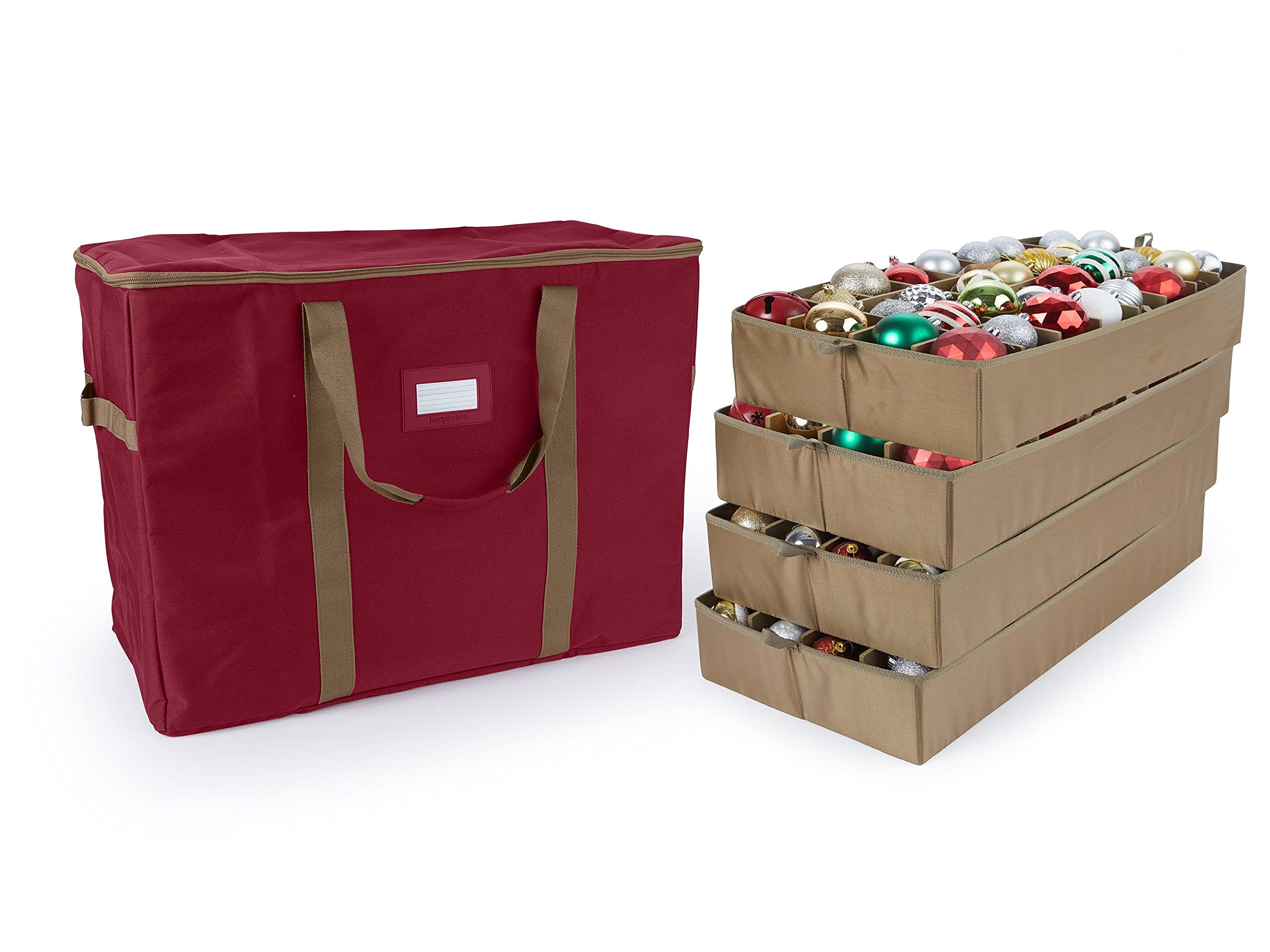 Covermates Keepsakes Adjustable Ornament Storage Bag with Carrying Handles & Padded Protection - Holiday Decoration Organizer for Christmas Tree Ornaments (Red) - Perfect for Seasonal Storage and Home Organization