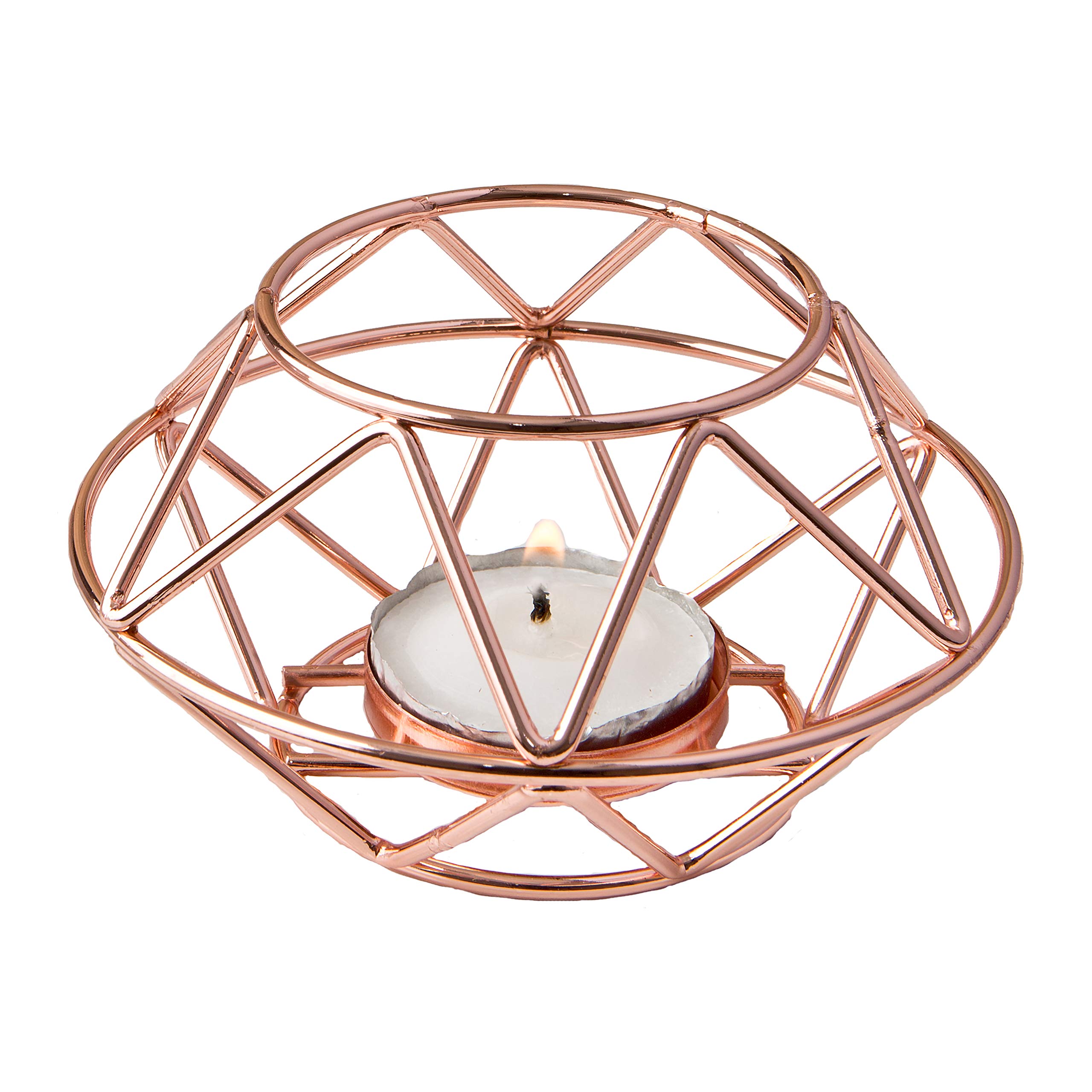 FASHIONCRAFT 8742 Rose Gold Geometric Tealight Candle Holder - Set of 2, Elegant Wedding Favors & Table Centerpiece Decor for Home, Party, and Romantic Ambiance