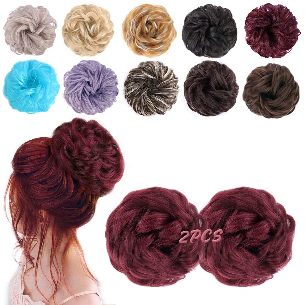 MORICA 2PCS Messy Bun Hair Piece - Fake Hair Scrunchies for Thin Hair Extensions | Curly Wavy Synthetic Chignon Ponytail Hairpieces for Women | Perfect for Everyday Wear, Parties & Special Occasions