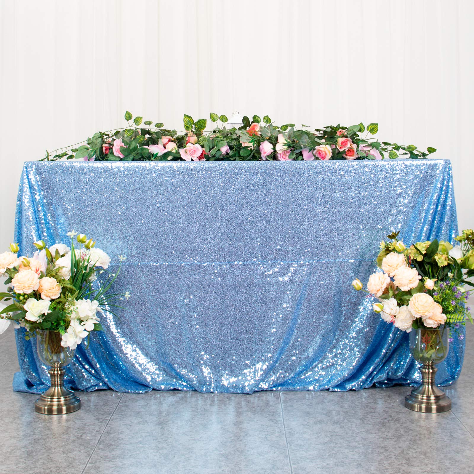 ShiDianYi 60x102 Inch Baby Blue Sequin Rectangular Tablecloth - Glitter Table Cover for Wedding, Party, Birthday Decor - Perfect for Bridal Showers, Baby Showers, and Holiday Celebrations