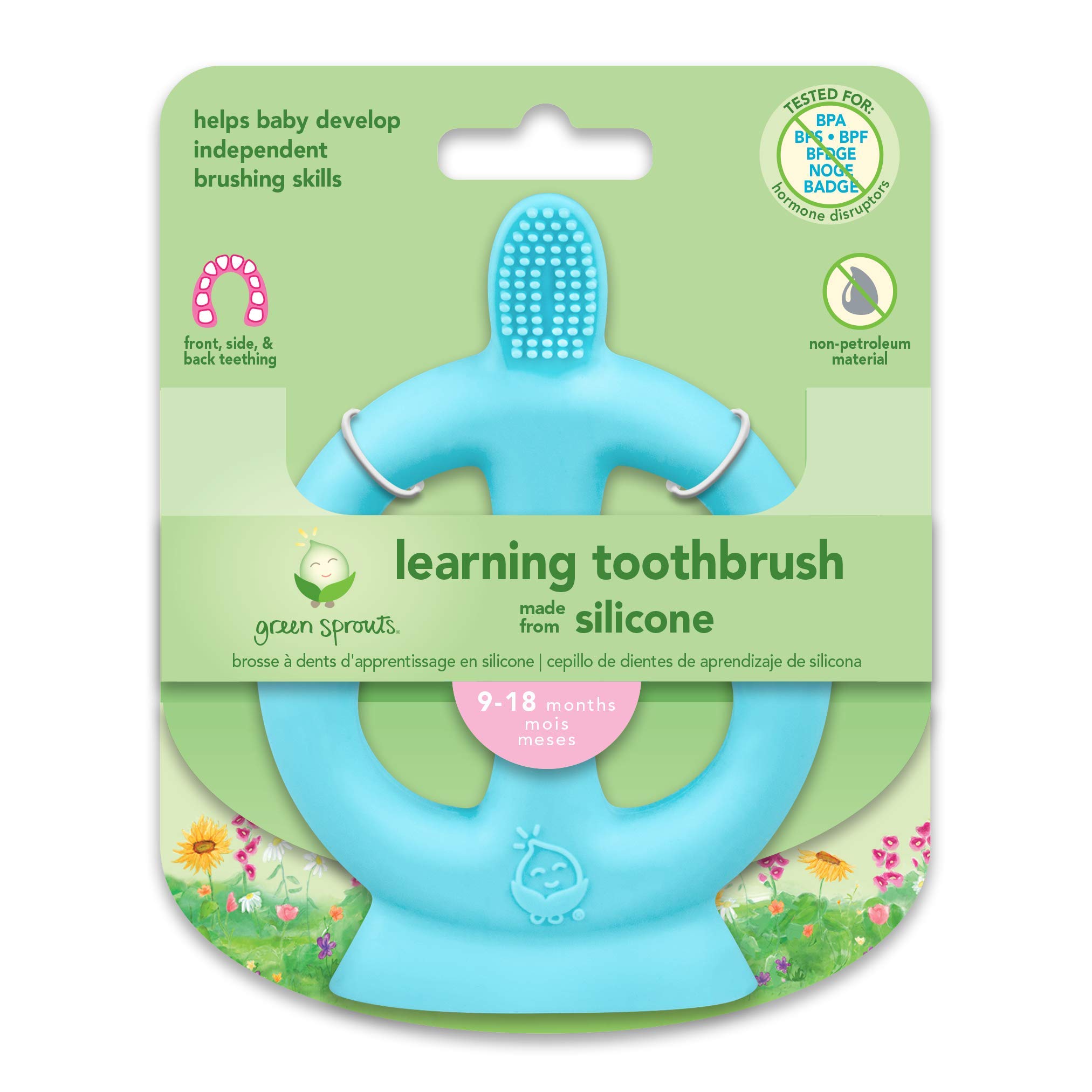 Green Sprouts Silicone Learning Toothbrush for Toddlers - BPA-Free, Food-Grade Safe Baby Training Toothbrush | Helps Develop Brushing Skills | Dishwasher & Sterilizer Safe | Perfect for Bath Time & Early Dental Care