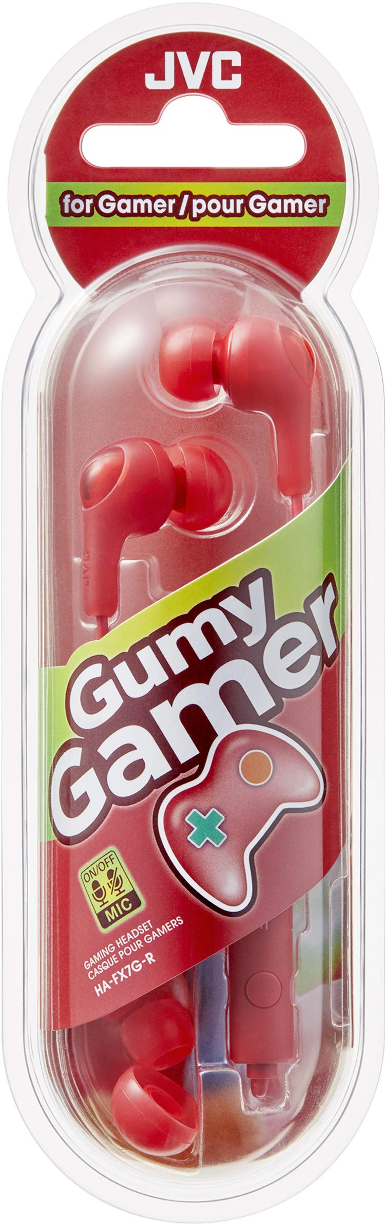 JVC Gumy Gamer In-Ear Headphones with Mic - Noise Isolating Earbuds for Gaming & Chatting | Built-in Remote & Mute Switch | Powerful Bass Sound | Comfortable Secure Fit (S/M/L Silicone Tips) - HAFX7GR (Red) | Perfect for PC Gaming, Mobile Gaming & Online Meetings