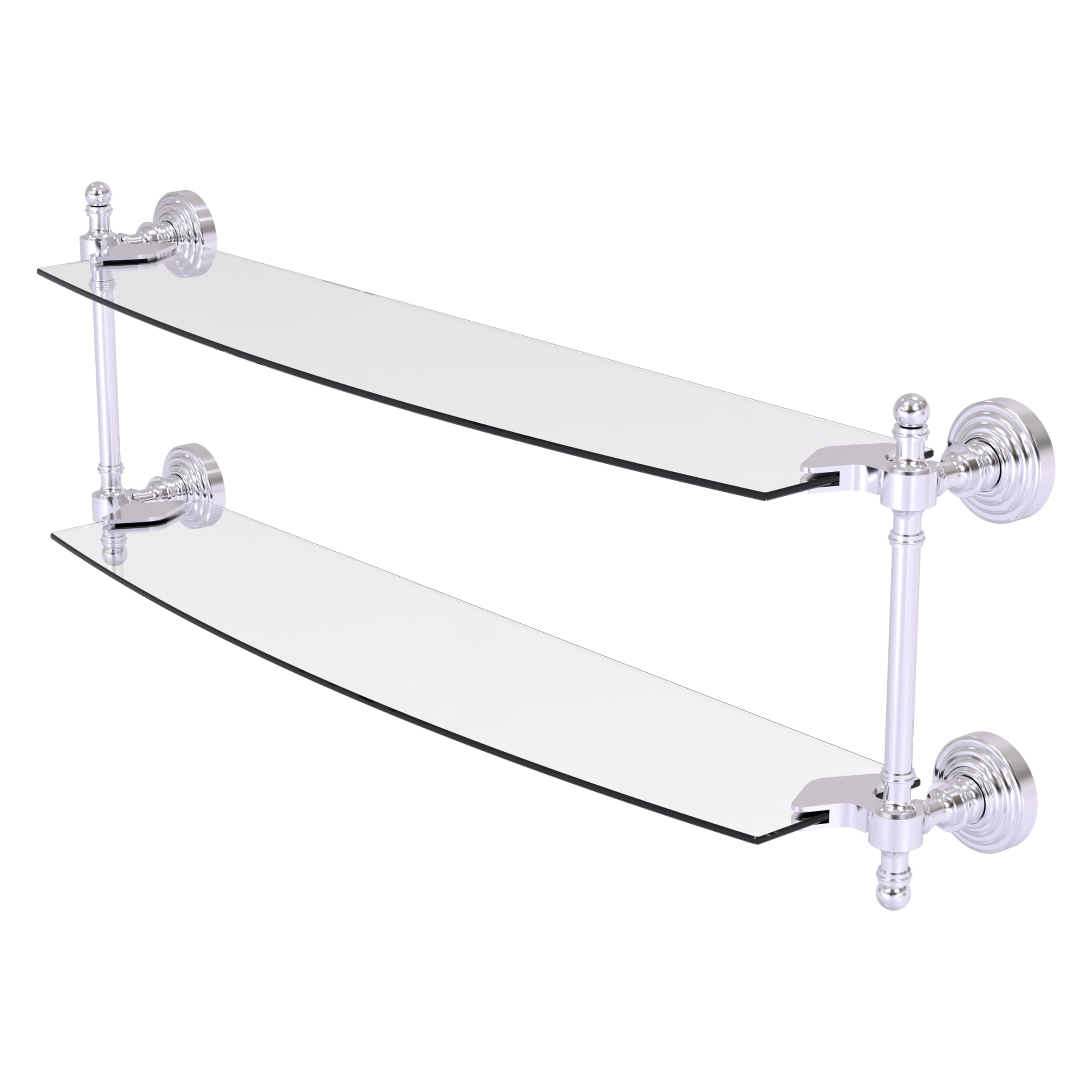 Allied Brass RW-34/24-SCH Retro Wave 24-Inch Two-Tiered Glass Shelf in Satin Chrome - Perfect for Bathroom Storage, Kitchen Organization & Modern Home Decor