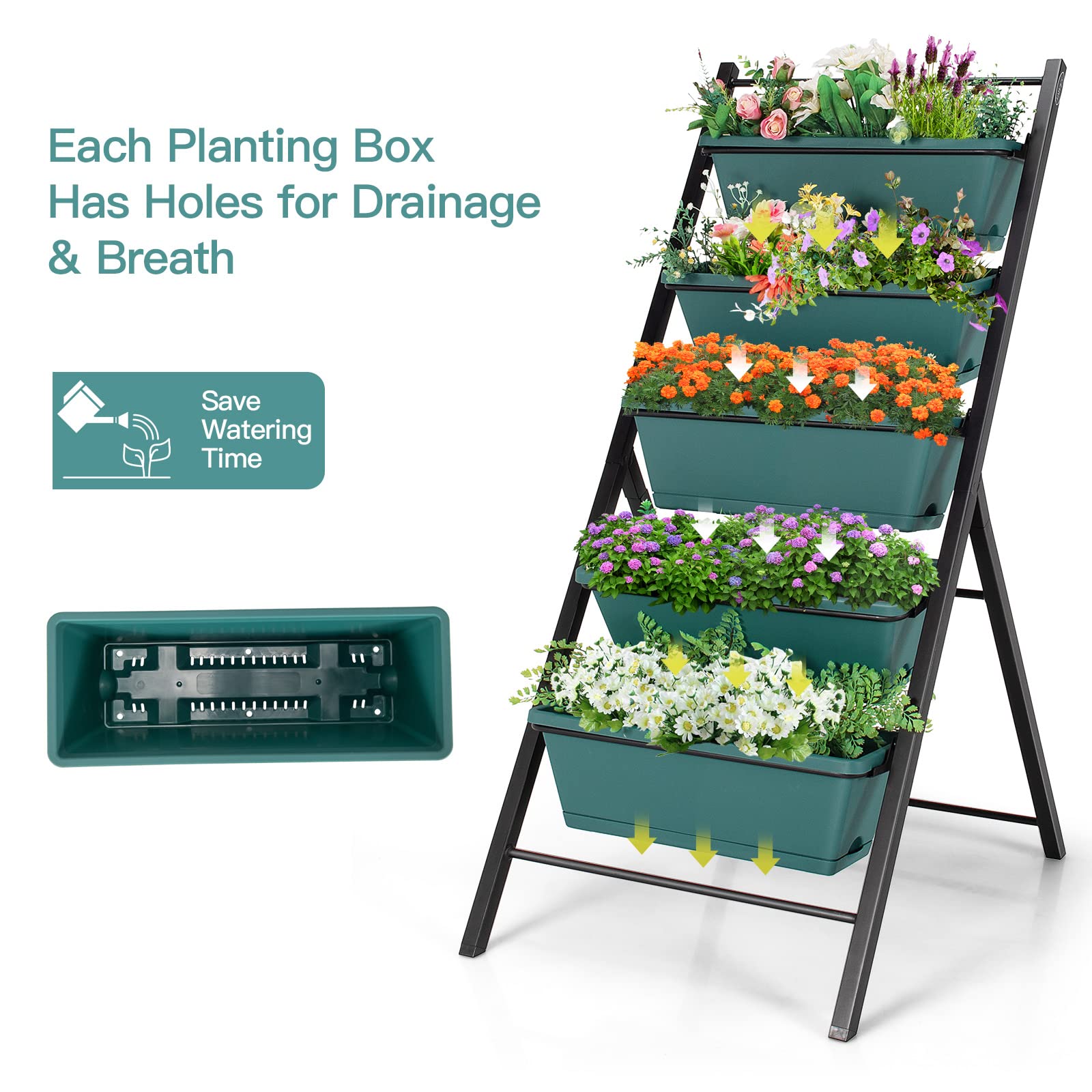 Safstar 5-Tier Vertical Raised Garden Bed - Freestanding Planter with 5 Container Boxes for Vegetables, Fruits, Flowers & Herbs - Indoor & Outdoor Use - Perfect for Small Spaces, Balconies & Patios (Green, 1)