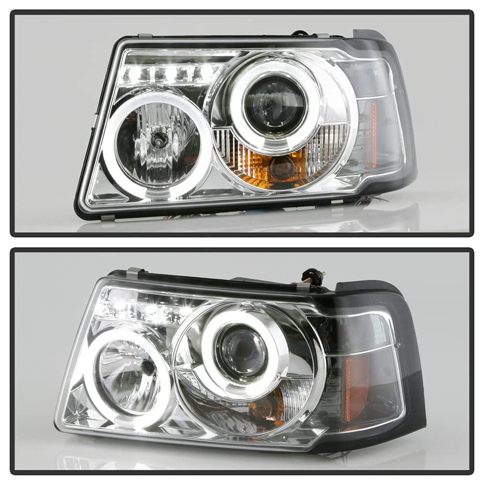 ACANII LED Halo Chrome Projector Headlights for 2001-2011 Ford Ranger - Pair with Corner Lamps (Driver & Passenger Side) | Upgrade Your Truck's Style & Night Visibility for Off-Roading & Daily Commuting
