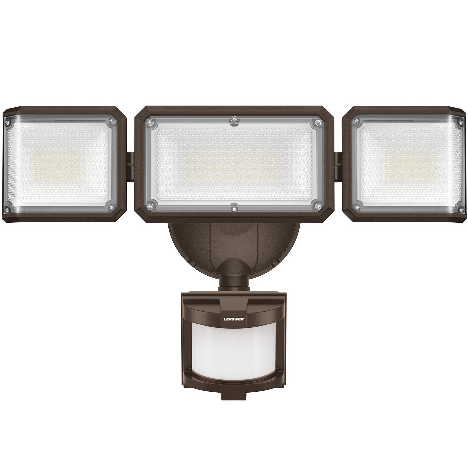 LEPOWER 45W LED Security Flood Light with Motion Sensor - 4800LM Bright Outdoor Lighting, Dusk to Dawn Sensor, 3 Modes, 5000K Daylight White, IP65 Waterproof - Ideal for Garage, Yard, Porch, and Driveway Safety (Brown)
