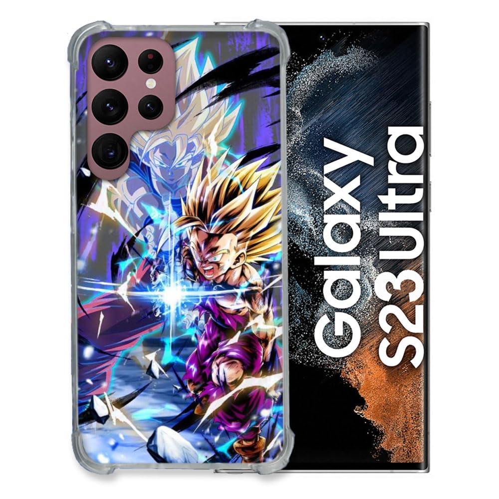 Cokitec Premium Tempered Glass Case for Samsung Galaxy S23 Ultra - Dragon Ball Gohan Manga Design | Shockproof & Scratch-Resistant Protection | Perfect for Anime Fans & Daily Use