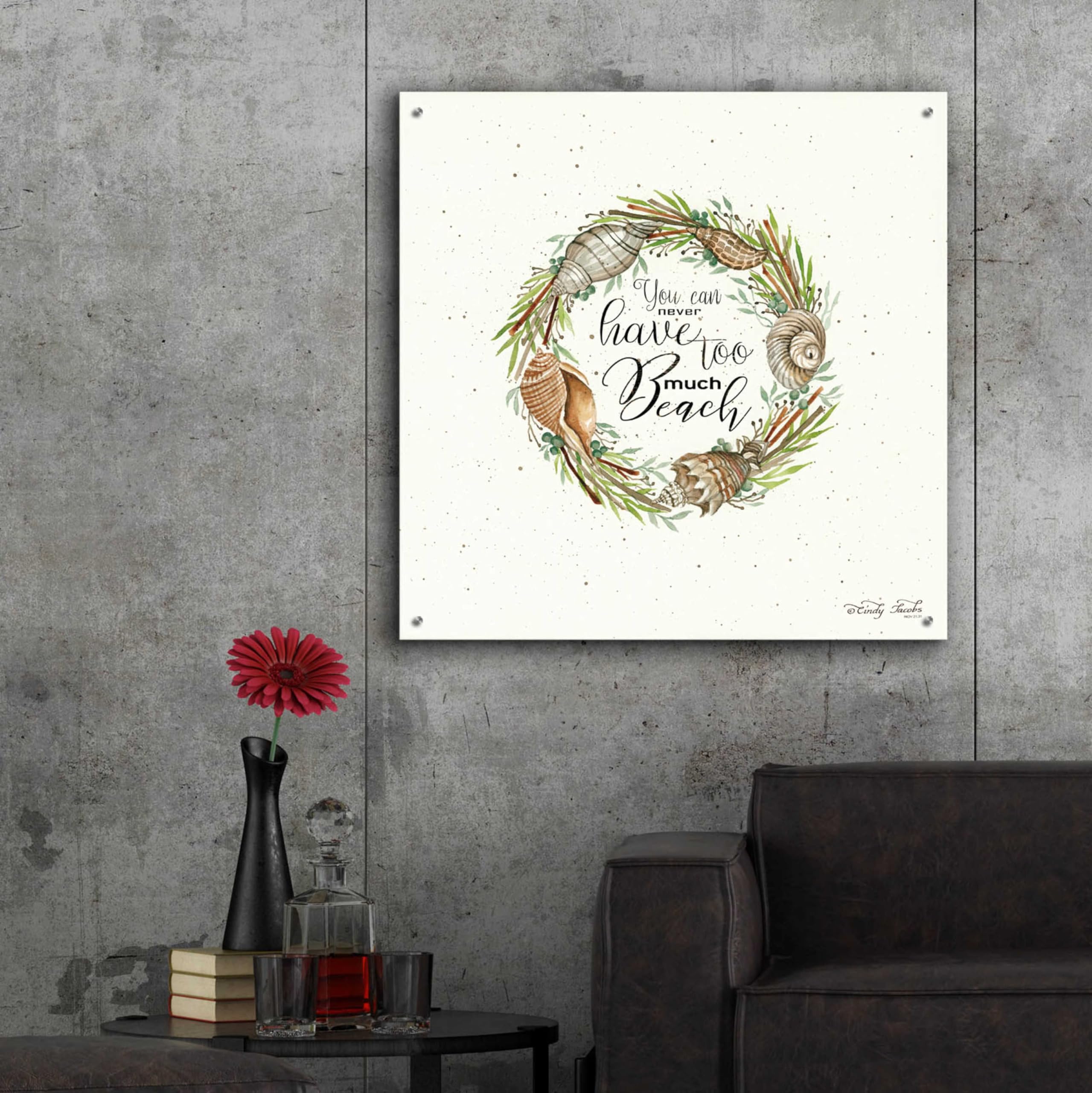 Epic Art 'Never Too Much Beach Shell Wreath' by Cindy Jacobs - 36x36 Inch Acrylic Glass Wall Decor - Coastal Home Decor for Living Room, Bedroom & Beach House