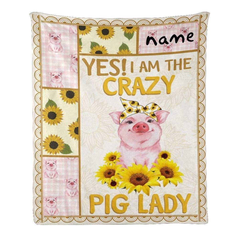 Custom Personalized Fleece Throw Blanket with Name Text - Funny Pig Design Soft Blanket for Gifts (50x60 Inches) - Perfect for Birthdays, Christmas, Anniversaries & Cozy Home Decor