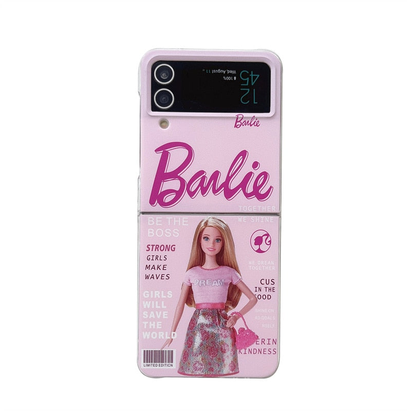 Kawaii Cute Barbie Protective Case for Samsung Galaxy Z Flip4 & Fold3 - Transparent Folding Screen Phone Cover - Perfect for Daily Use, Work & Travel