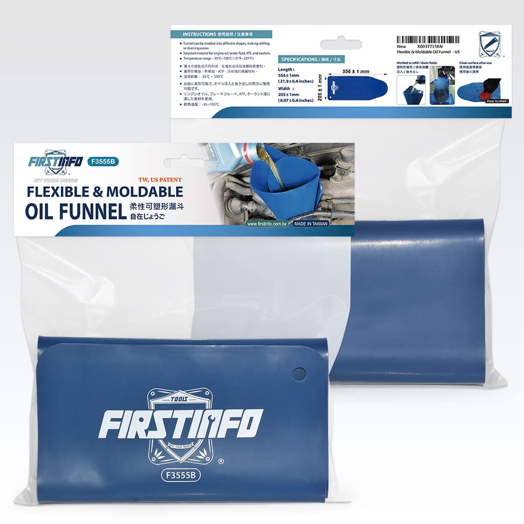 FIRSTINFO F3555B Large Flexible Funnel (21.8 inches) - Spill-Free Oil Filling Tool for Car, Motorcycle & Home Use | Reusable & Moldable Draining Funnel for Easy Oil Changes & Fluid Transfers