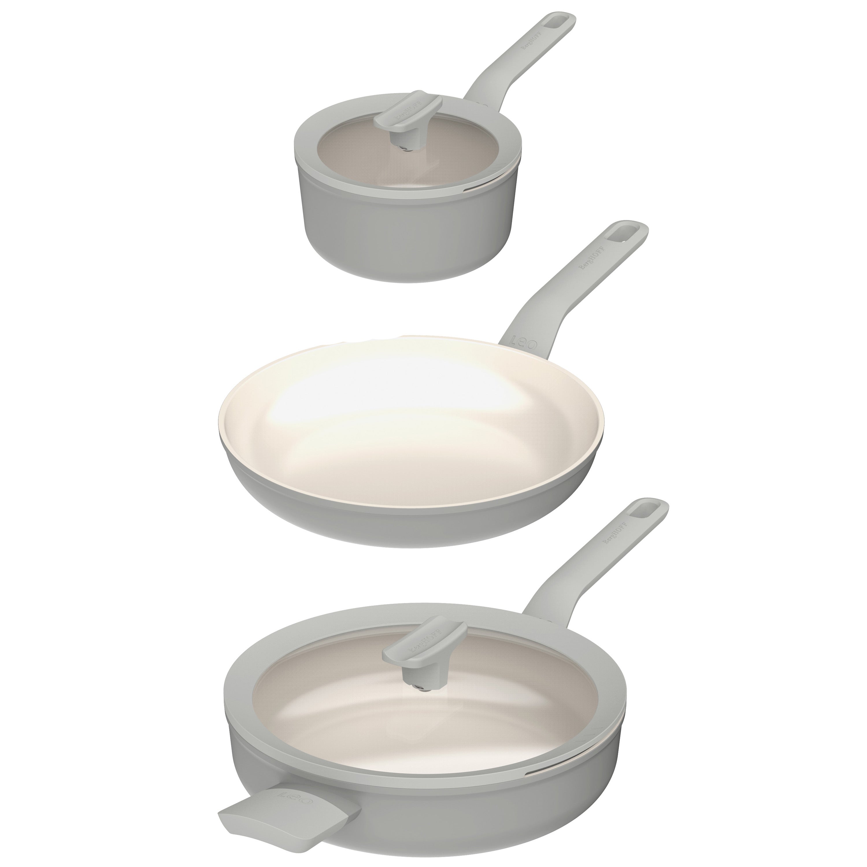 BergHOFF Leo Balance 5-Piece Nonstick Aluminum Cookware Set with Glass Lids in Moonmist - Perfect for Sauteing, Frying & Everyday Cooking