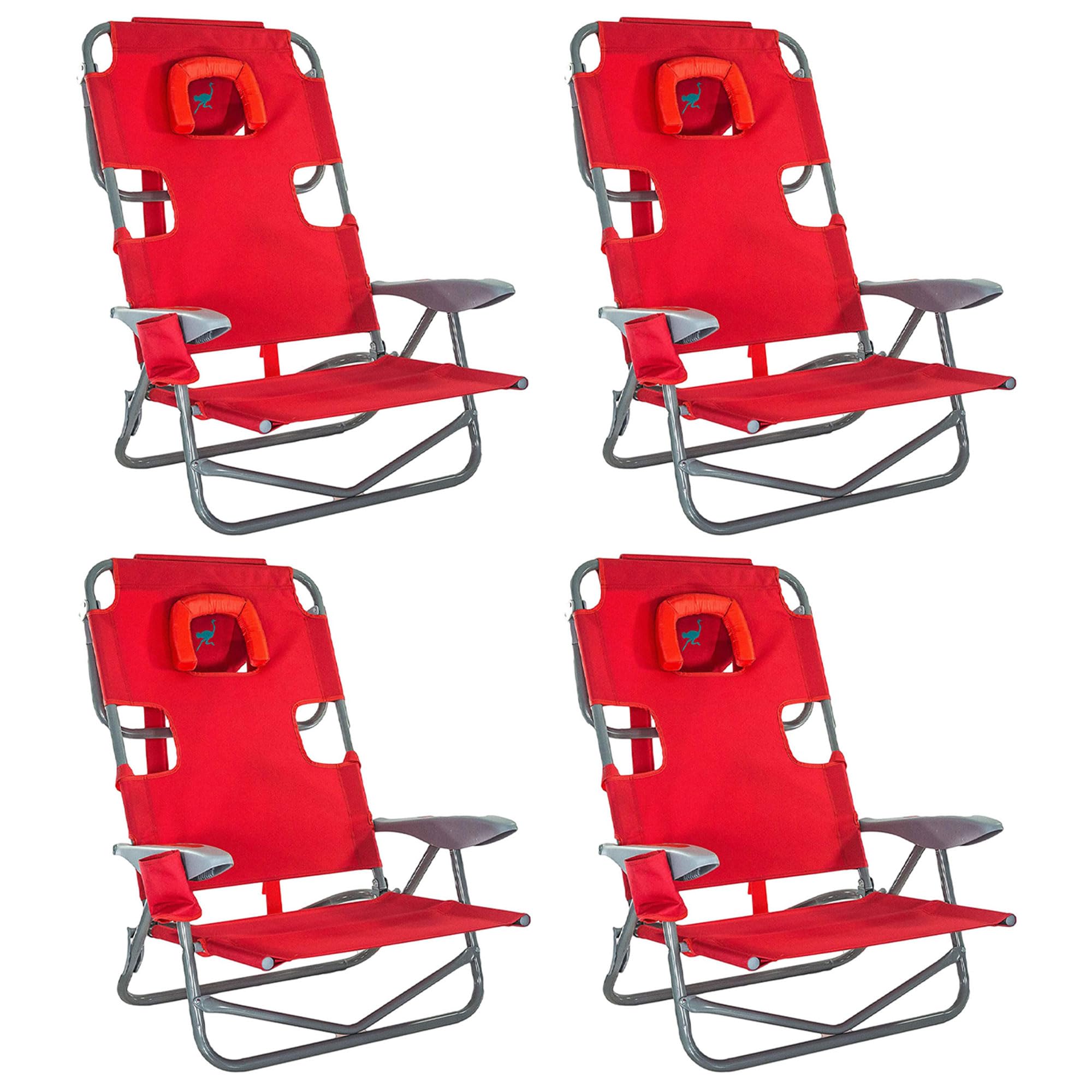 Portable Folding Reclining Camping Chair - 9.6lbs Lightweight Outdoor Lawn Chair with 5 Adjustable Positions, Red (4 Pack) - Perfect for Beach, Backyard, Picnics & Camping Trips