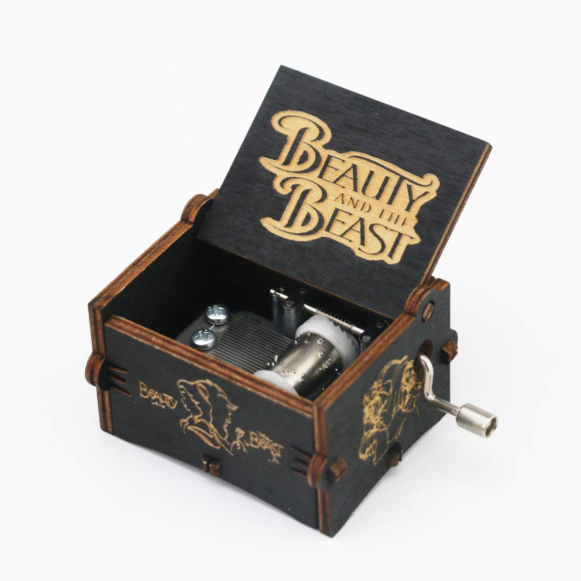 Beauty and The Beast Hand Crank Music Box - Wooden Carved Musical Gift Box Plays Theme Song - Perfect for Disney Fans, Romantic Gifts & Home Decor