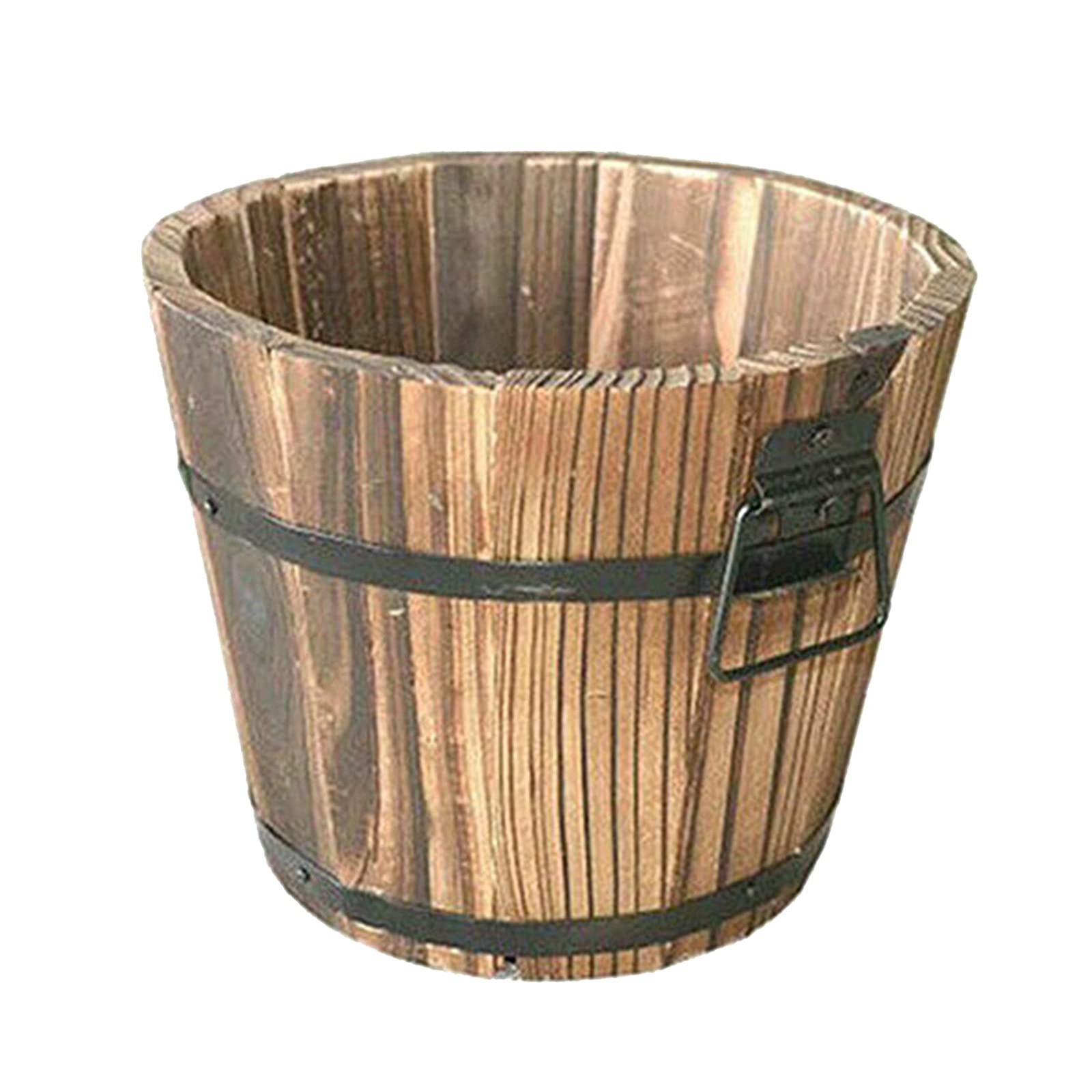 Vintage Whisky Barrel Design Wooden Plant Pot - Round Rustic Planter for Indoor Plants, Flowers, and Home Decor - Perfect for Patio, Garden, and Living Room Decorations (Set of S)