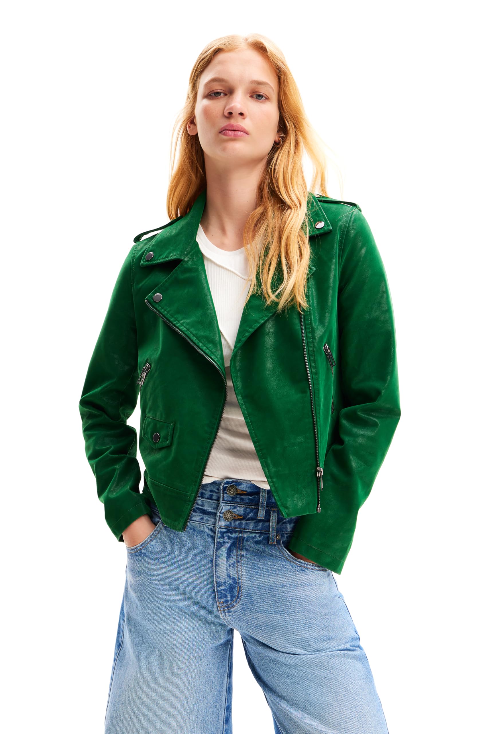 Desigual Women's Woven PU Leather Jacket - Stylish Faux Leather Coat for Women | Perfect for Fall, Winter & Casual Outings