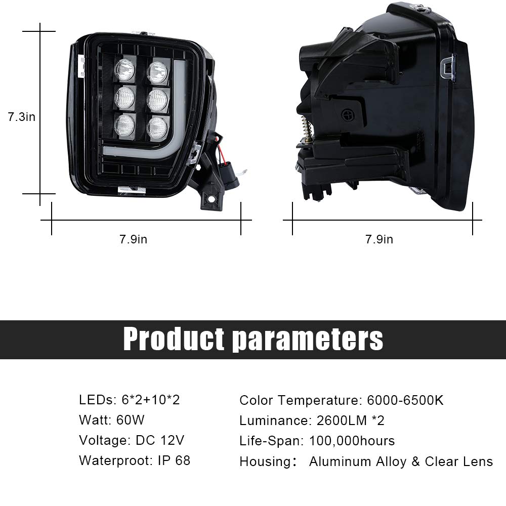 ROCCS LED Fog Lights & DRL for Dodge Ram 1500 (2013-2018) - Black Housing, Clear Lens - Daytime Running Lights & Passing Driving Lamps - Perfect for Off-Roading, Night Driving & Enhanced Visibility