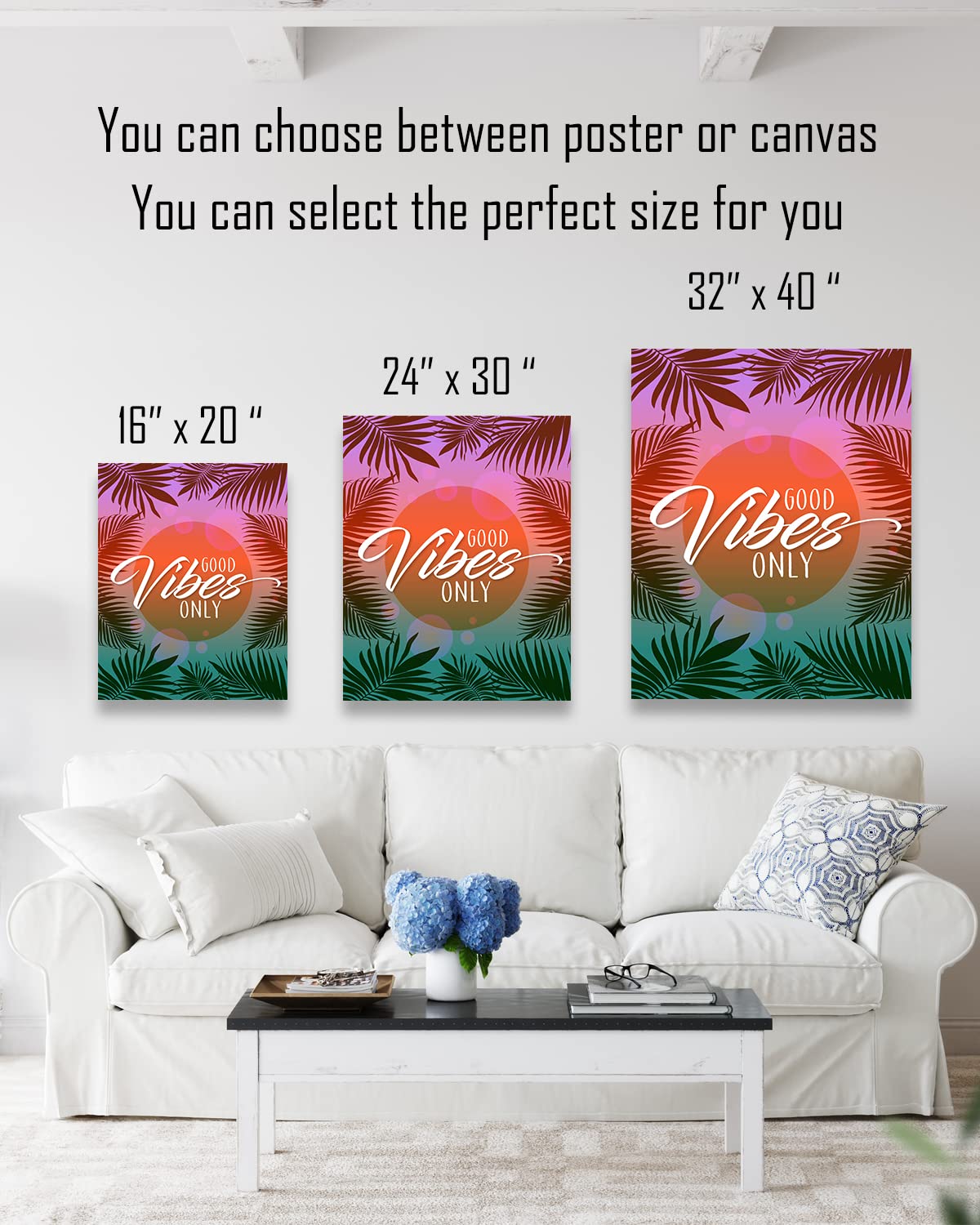 Good Vibes Only Inspirational Wall Art Poster - 16x20 Unframed Beach Themed Bedroom Decor for Teen Girls & Women - Positive Affirmations Office Desk Decoration - Perfect for Coastal Style Rooms, Dorm Walls & Work Spaces