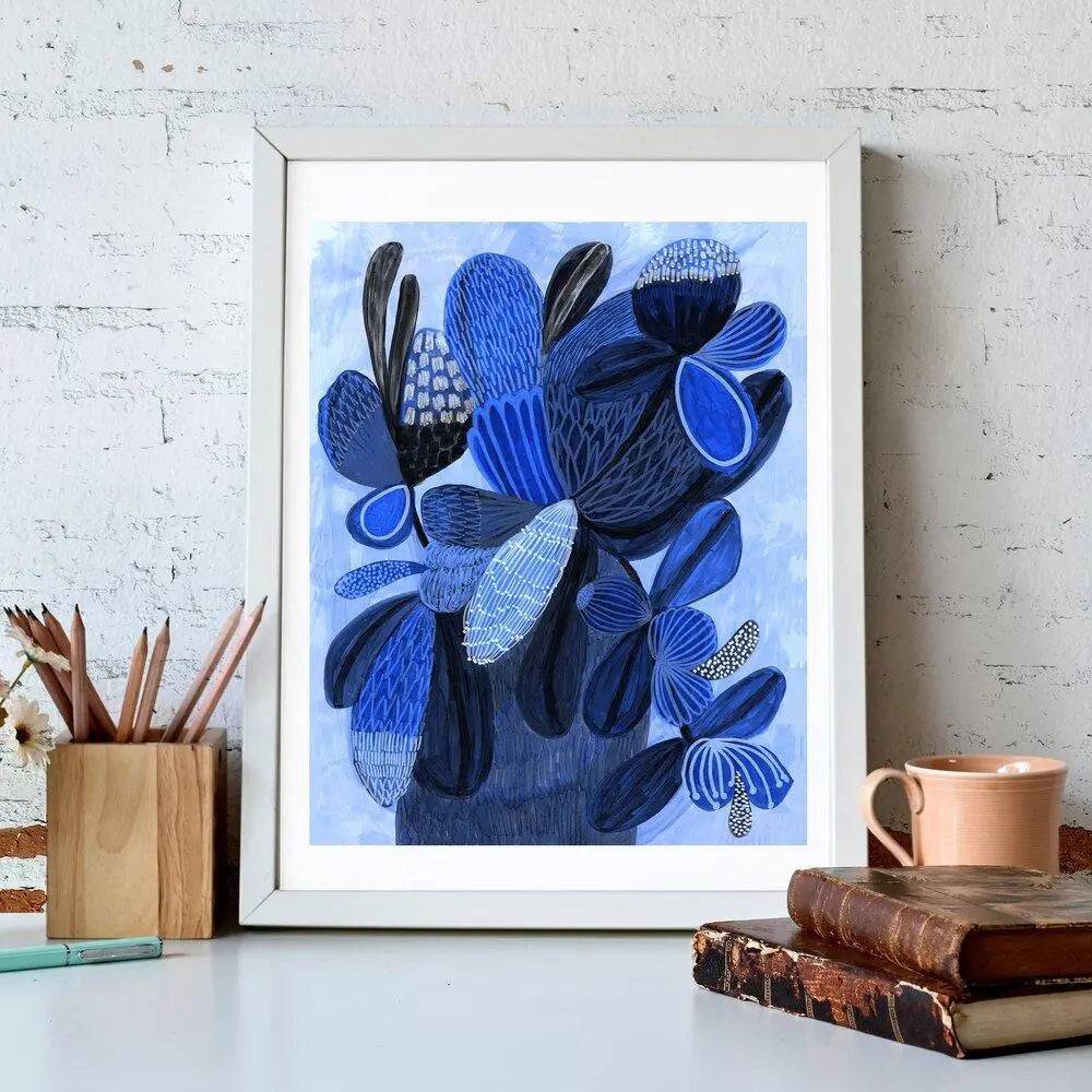 Wild Blue Bunch Abstract Art Print - Modern Wall Decor for Living Room, Bedroom & Office - Perfect for Home & Office Decor