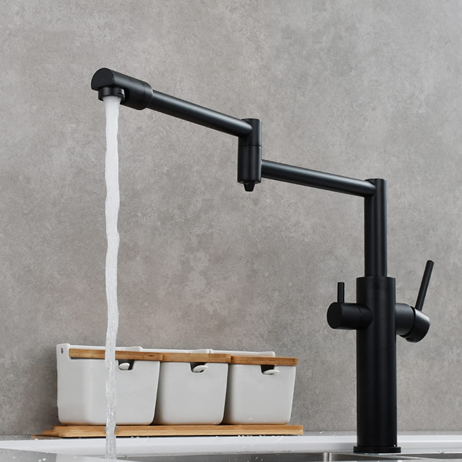 Black Tall Deck Mount Pot Filler Kitchen Faucet with Dual Handle Hot & Cold Water Mixer Tap & Drinking Water Spout - Ideal for Cooking, Filling Pots & Washing Dishes