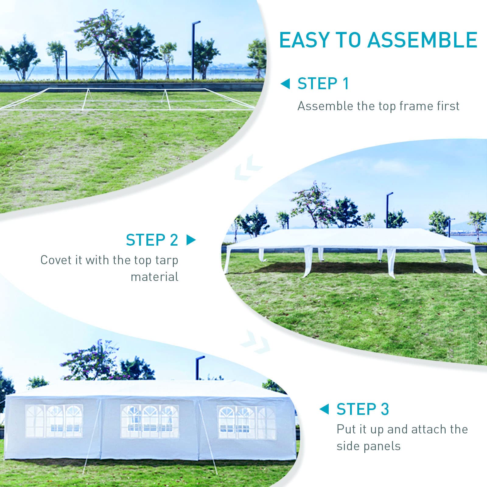 10'x30' Outdoor Party Tent with 8 Sidewalls & 2 Zipper Doors - Waterproof Wedding Canopy with UV Protection & Clear Windows - Perfect for Backyard Events, Catering, Patio Gatherings & Outdoor Weddings