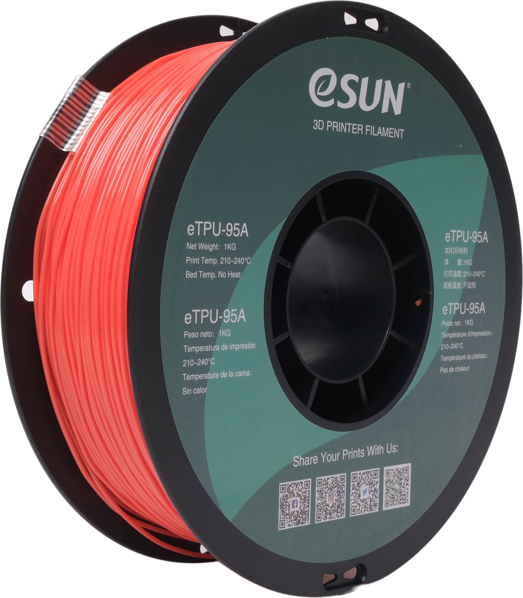 eSun TPU 95A 1.75mm 3D Printer Filament - 1kg Spool, Temperature Color Changing Filament for Flexible Prints - Perfect for Phone Cases, Shoes & Automotive Parts