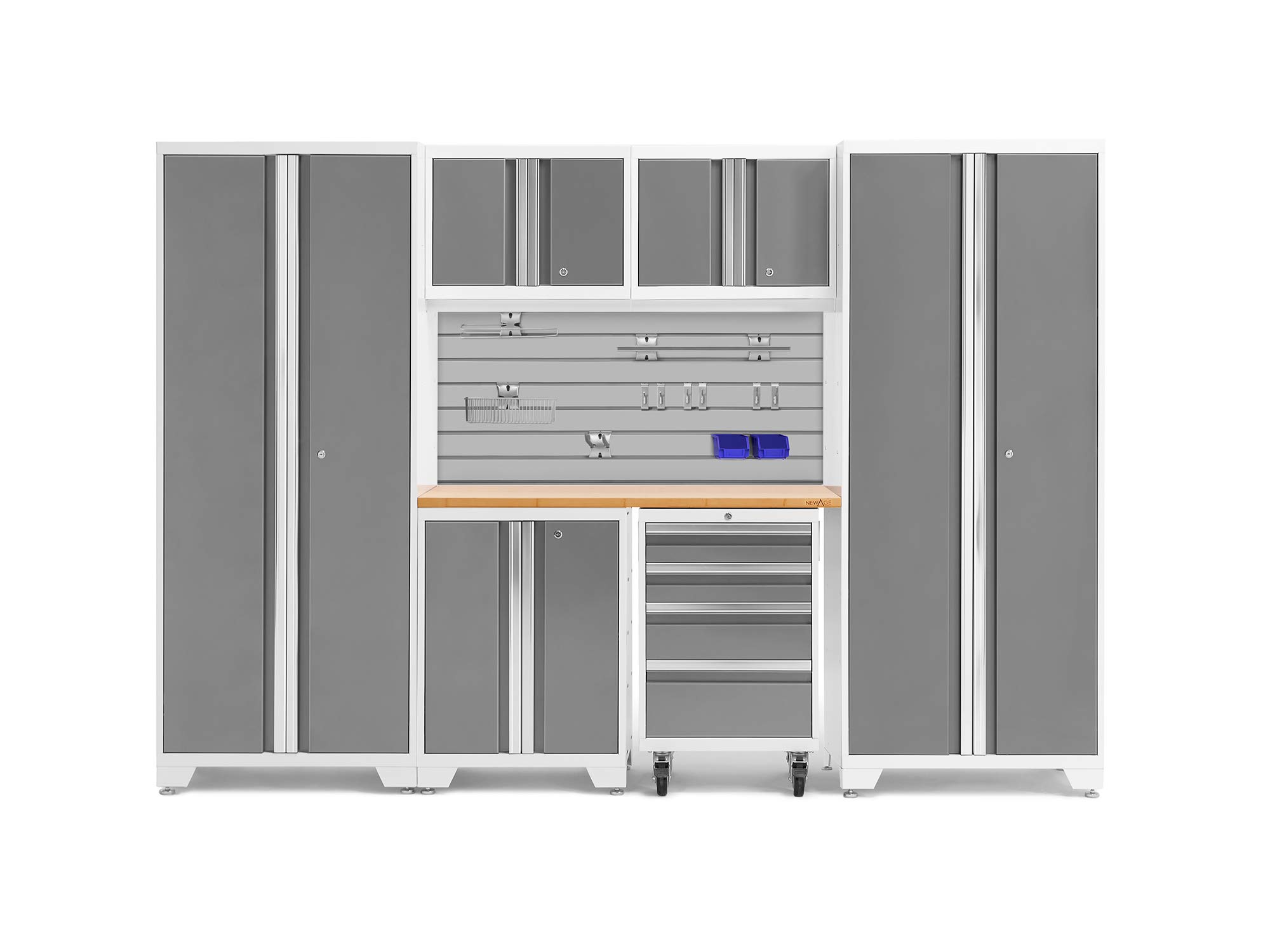 NewAge Products Bold Series White 7-Piece Garage Cabinet Set (54895) - Heavy-Duty Storage for Tools, Equipment & Workshop Organization