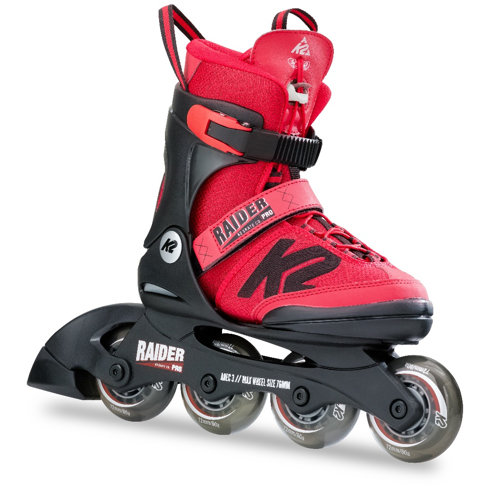 K2 Raider Pro Junior Adjustable Inline Skates for Kids - Red | Youth Adjustable Rollerblades for Boys & Girls | Perfect for Outdoor Play, Skate Parks & Beginner Skating Lessons