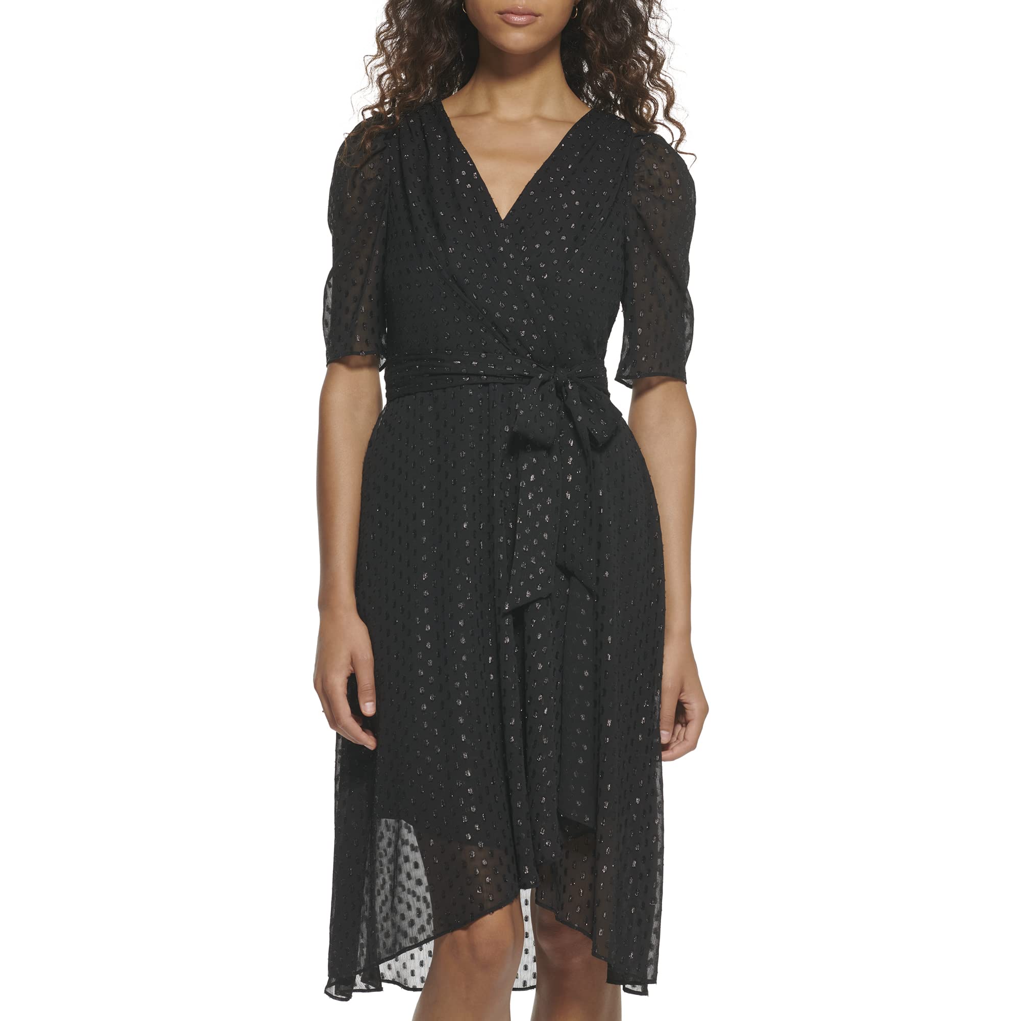 Tommy Hilfiger Women's Faux Wrap High-Low Midi Dress - Elegant Casual & Party Wear for Women | Perfect for Office, Date Night & Special Occasions