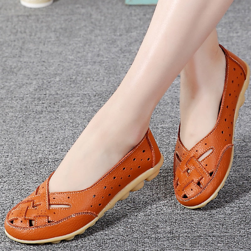 Breathable Leather Flat Shoes for Women - Comfortable & Stylish Loafers for Casual Wear, Office & Walking