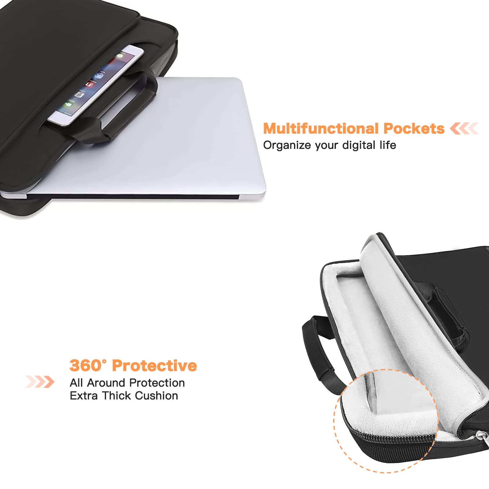 MOSISO 360 Protective Laptop Shoulder Bag for MacBook Air/Pro 13-13.3 inch & MacBook Pro 14 inch (M1/M2/M3/M4) - Waterproof Travel Messenger Bag with Matching Color Sleeve & Belt - Perfect for Business, Work, School & Daily Commute - Black
