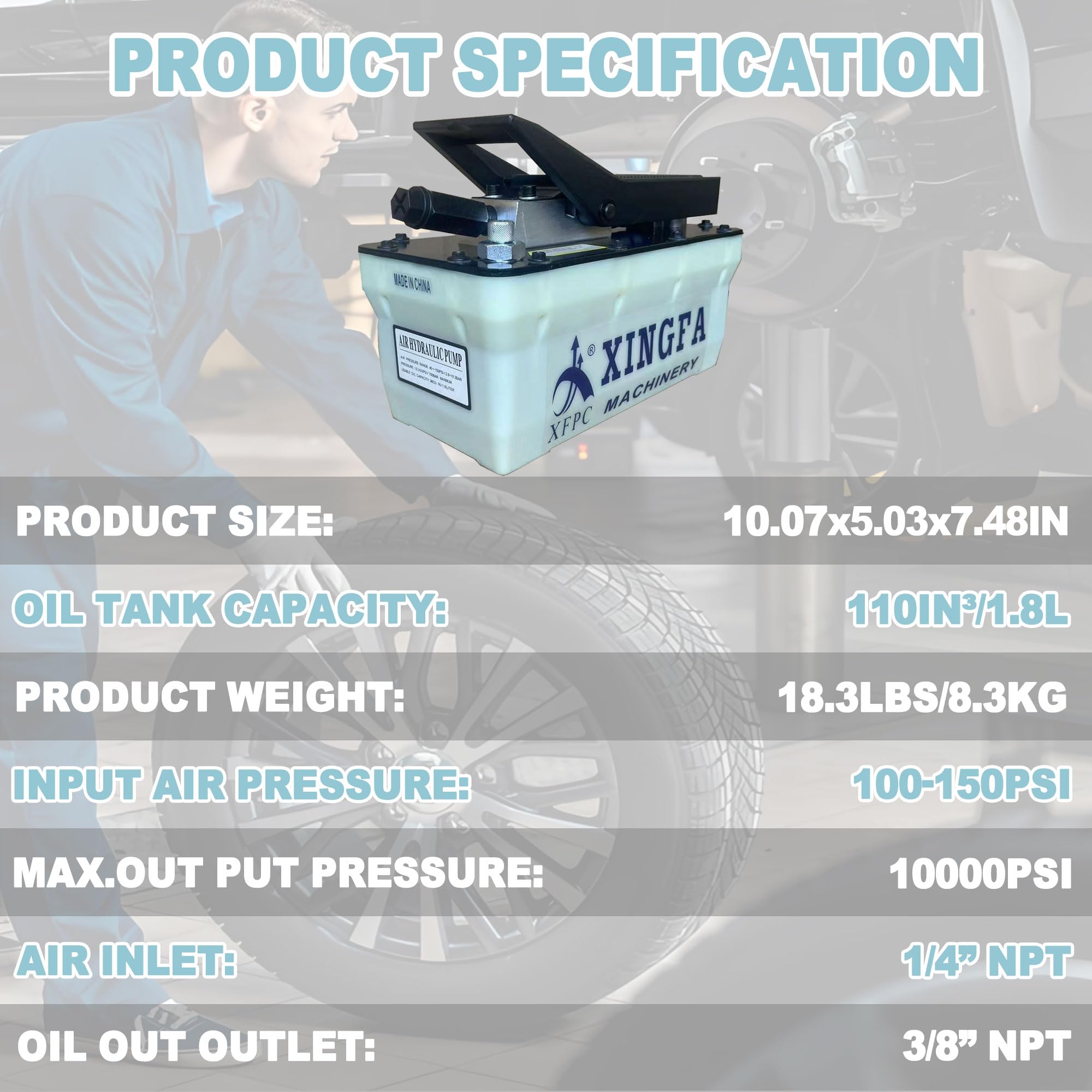 10,000 PSI Air Hydraulic Pump with 1.7L Reservoir - 3/8