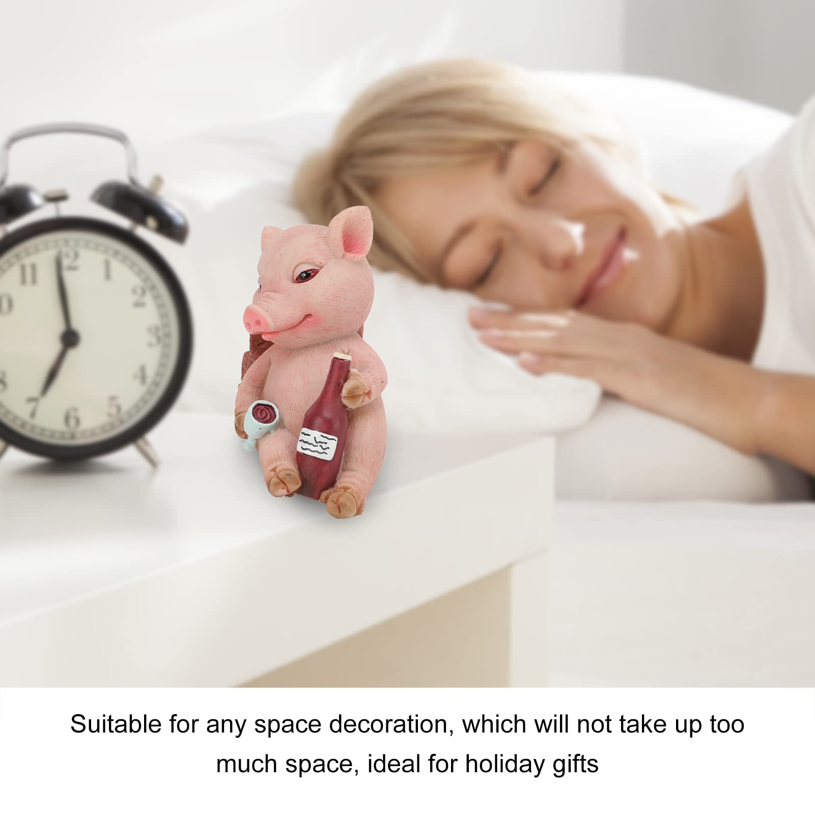 Mini Pig Figurine Statue - Hand Painted Lucky Animal Decor for Home, Office & Garden - Retro Style Drinking Pig Sculpture with Red Eyes - Perfect for Desktop Decor, Micro Landscapes & Gift Giving