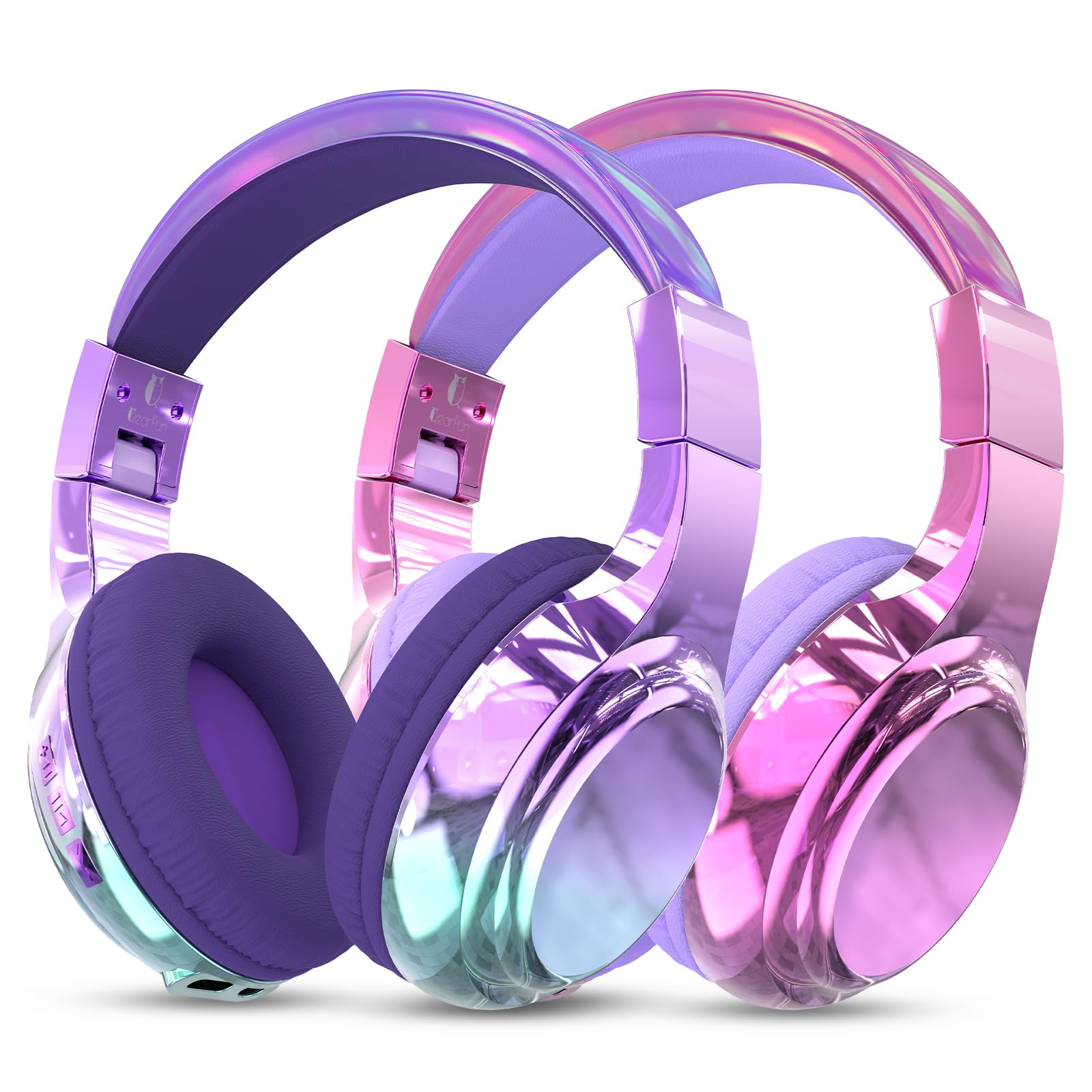 QearFun 2Pack Kids Bluetooth Headphones - Wireless On-Ear Headset with Built-in Mic, USB-C Fast Charging & Bluetooth 5.3 for Boys & Girls - Perfect for School, Travel, Online Classes, iPad, Tablet & Gaming