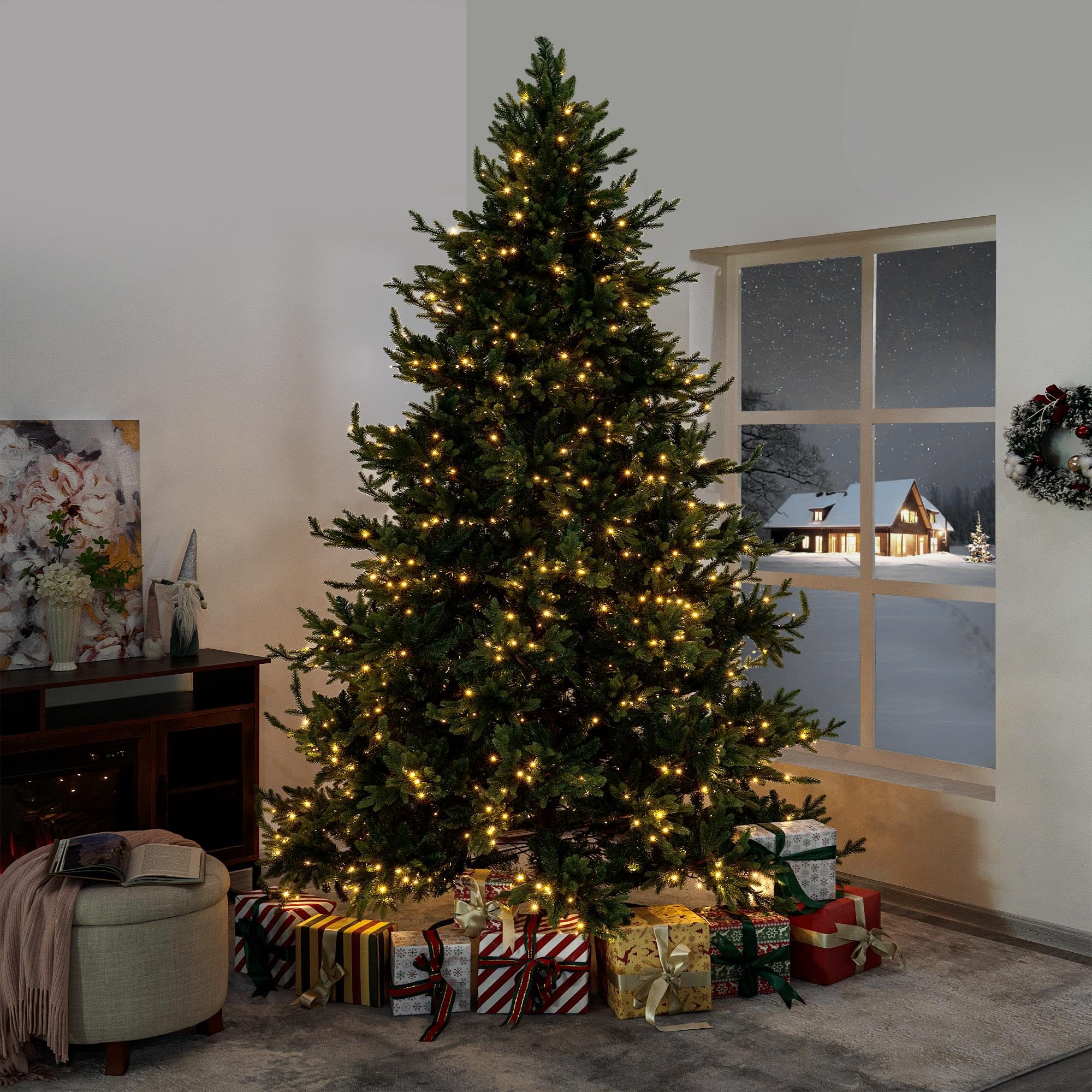 Kinsley 9ft Pre-Lit Artificial Christmas Tree with 6230 Branch Tips, 1000 Warm White LED Lights & Sturdy Metal Stand - 68