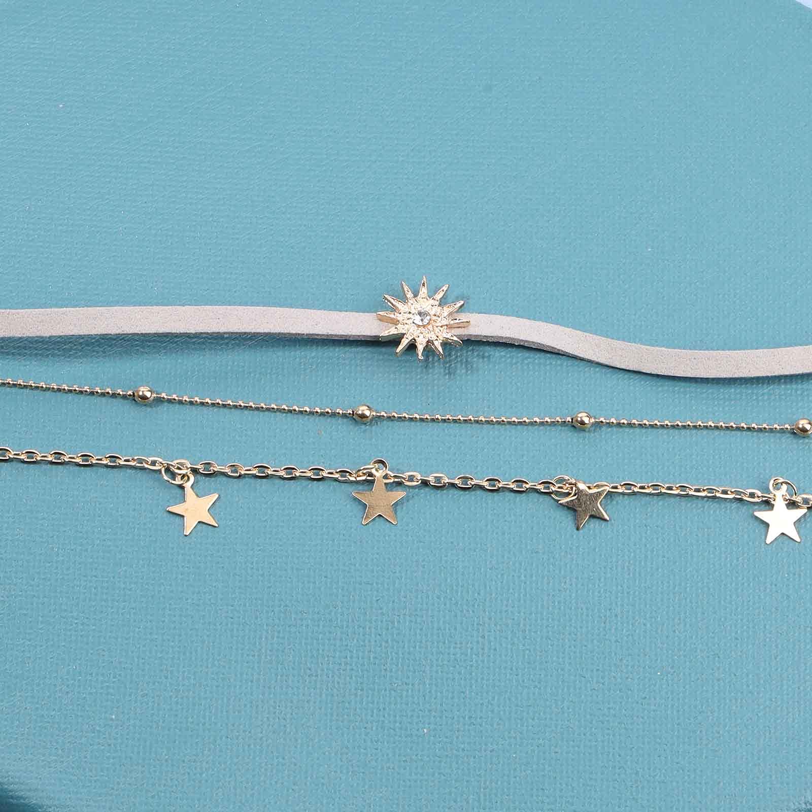 Boho Layered Star Choker Necklace - Micro Pave Sun Velvet Choker with Vintage Multi-Layered Chain - Celestial Jewelry for Women | Perfect for Music Festivals, Date Nights & Boho Fashion