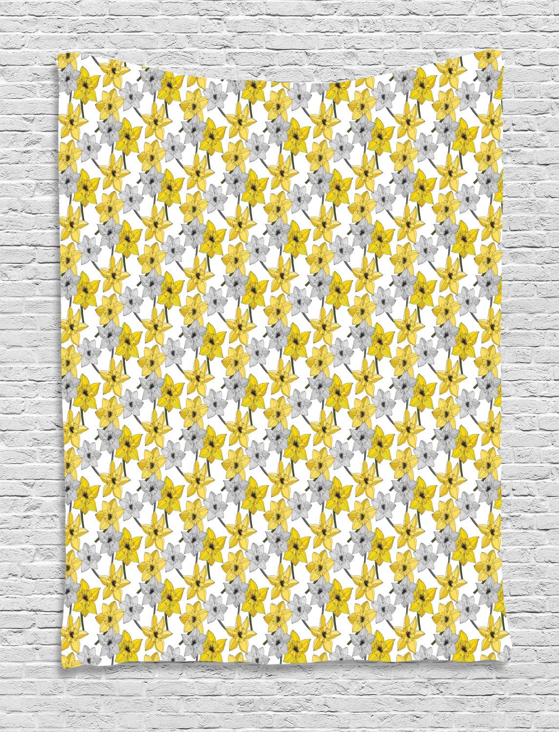 Ambesonne Floral Tapestry Wall Hanging - Narcissus Flowers on Plain Background, 60x80 Inch, Earth Yellow & Pale Grey - Perfect for Bedroom, Living Room, Dorm Decor | Boho Home Decor, Wall Art for Aesthetic Spaces