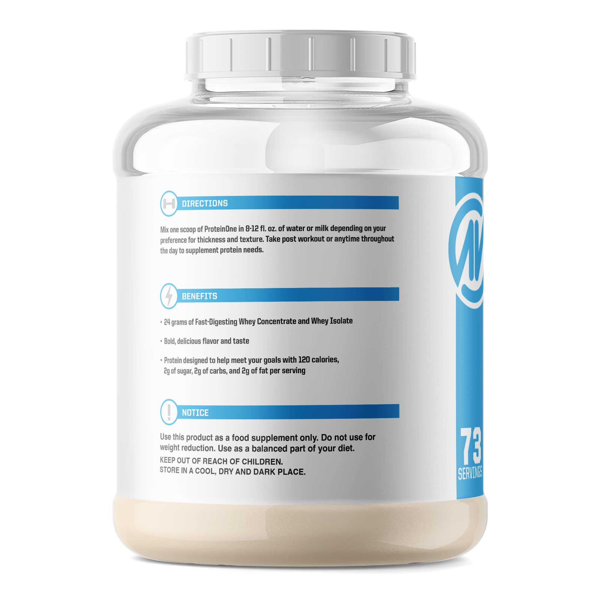 NutraOne ProteinOne Whey Protein Powder for Men & Women - Vanilla Ice Cream Flavor, 5 lbs | Muscle Recovery & Growth Supplement | Post-Workout, Breakfast & Healthy Snack Boost