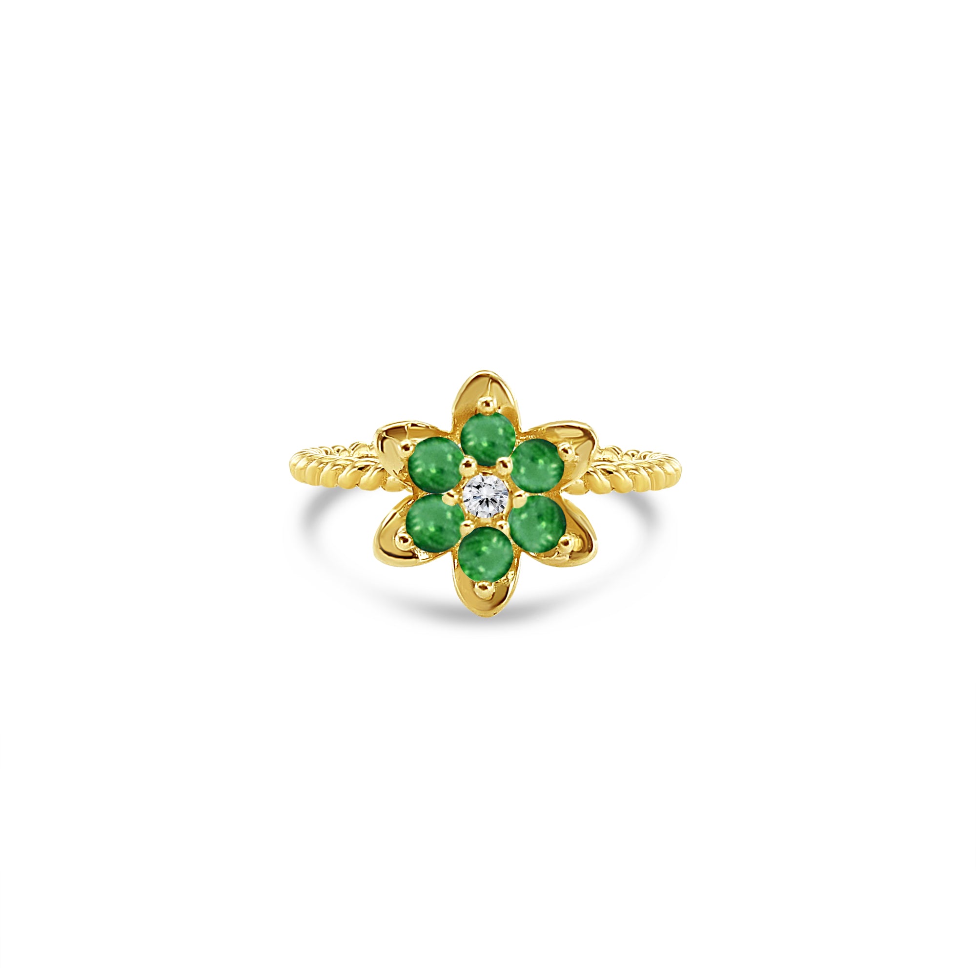14K Yellow Gold Tall Emerald Tulip Ring - Elegant Floral Jewelry for Women, Perfect for Weddings, Anniversaries & Special Occasions