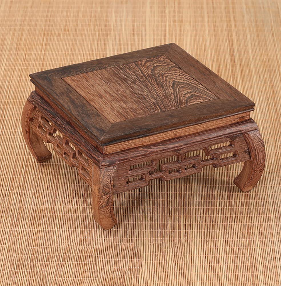 GOLDY&WENDY Square Wooden Display Stand - Hand Carved Wood Pedestal for Vases, Fishbowls, Plants & Buddha Statues | Perfect for Home Decor, Altar Displays & Craft Showcases