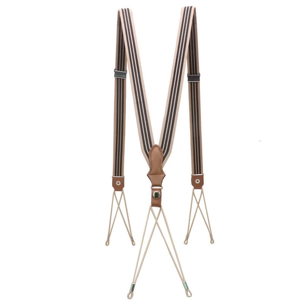Premium Genuine Cowhide Leather Suspenders - 6 Button String Holes, Adjustable Unisex Elastic Belt Strap for Men & Women (Brown, One Size) - Perfect for Formal Wear, Vintage Outfits & Cosplay