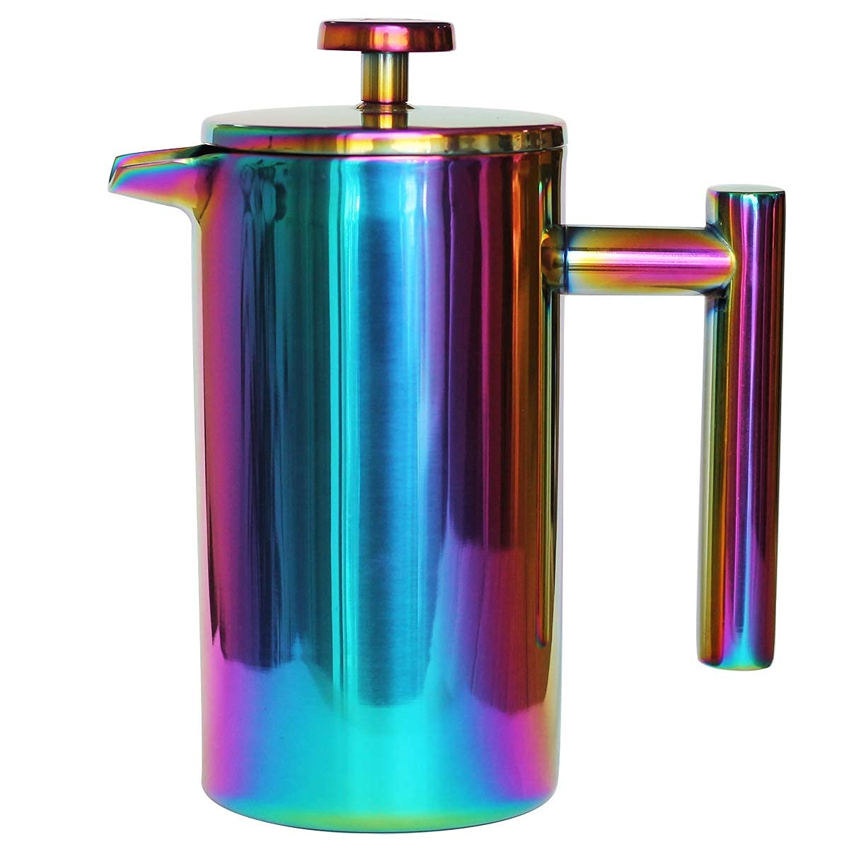 Stainless Steel French Press Coffee Maker - 12oz/350ml Small Double Walled for 1-2 Cups | Rainbow Design | Perfect for Home, Office & Travel | BPA-Free & Durable