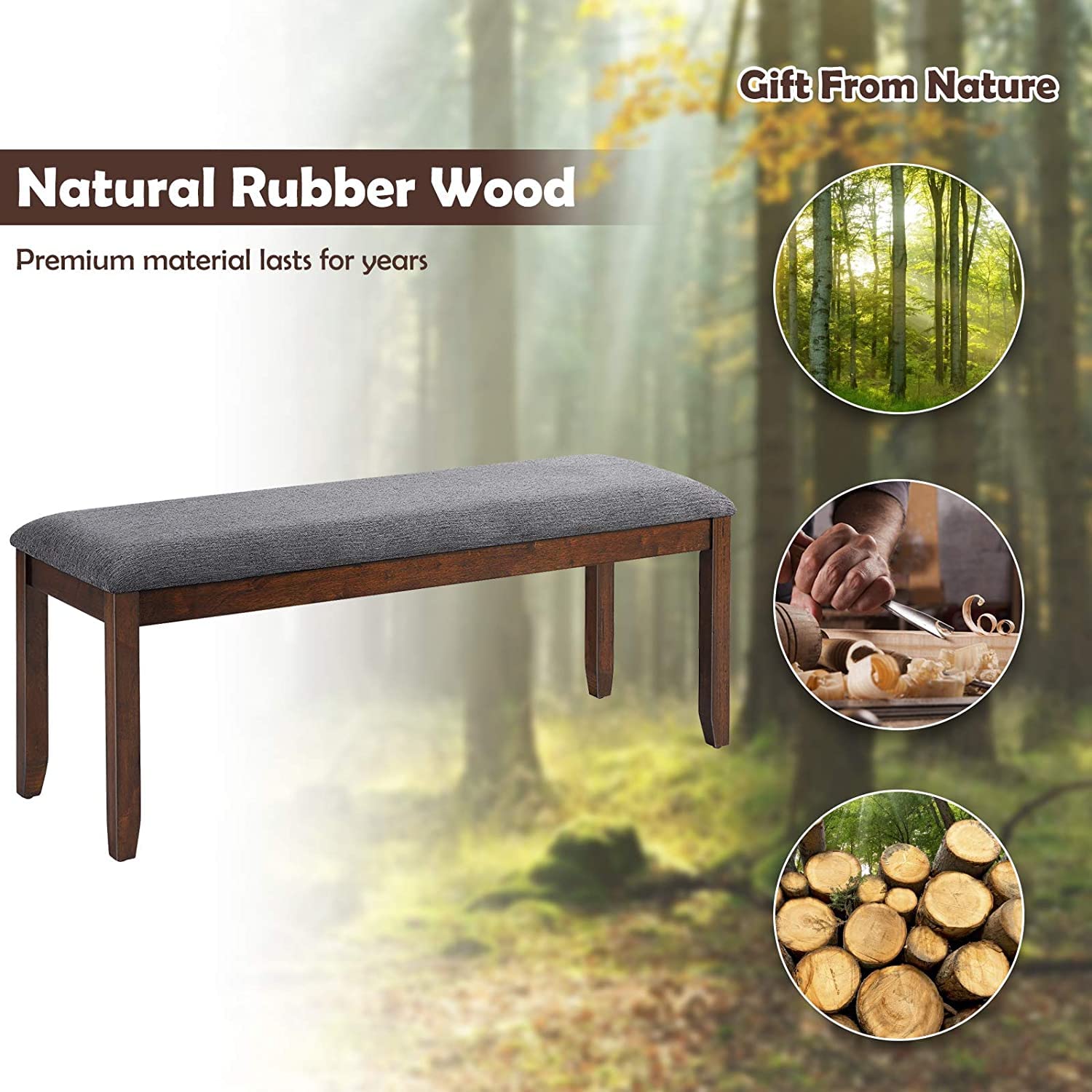 S AFSTAR Upholstered Dining Table Bench with Rubber Wood Frame - 47.5 x 15.5 x 19.5 Inches - Wooden Ottoman Bench for Dining Room, Living Room, Hallway & Bedroom (Set of 2) - Perfect for Extra Seating, Footrest or Decorative Accent
