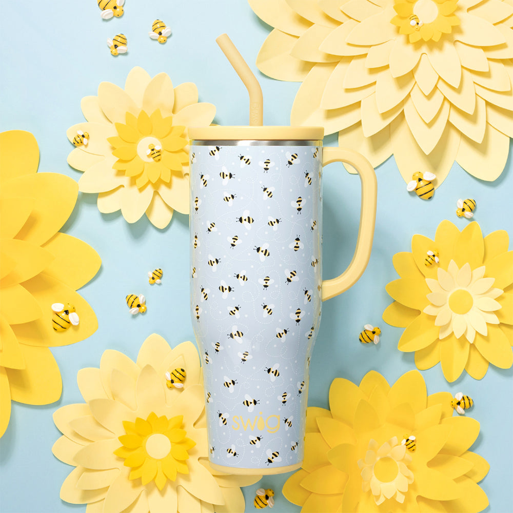 Busy Bee Mega Mug 40oz - Large Insulated Travel Coffee Tumbler with Lid & Straw - Perfect for Hot & Cold Drinks, Office, Commuting & Outdoor Activities