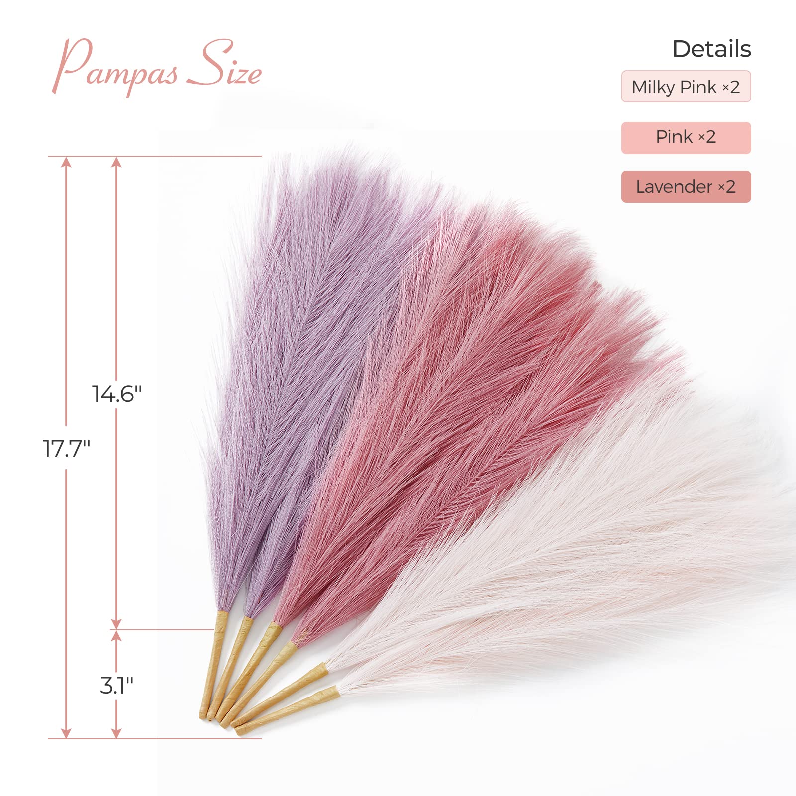 17 Inch Artificial Pampas Grass Decor (6pcs) - Purple Pink Faux Pampas for Boho Wedding & Home Decor | Vase Filler for Living Room, Bathroom, Bedroom & Office | Perfect for Centerpieces, Shelf Styling & DIY Floral Arrangements