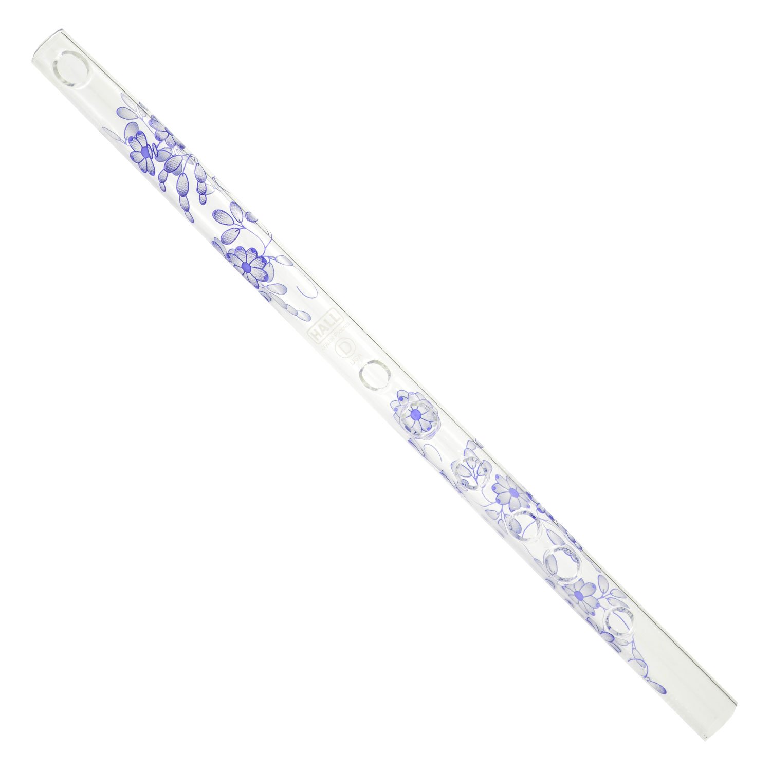 Hall Crystal Flute 11716 - Inline Glass Flute in G Key - Blue Delft Design - Perfect for Classical Music Performances, Wedding Ceremonies & Home Decor